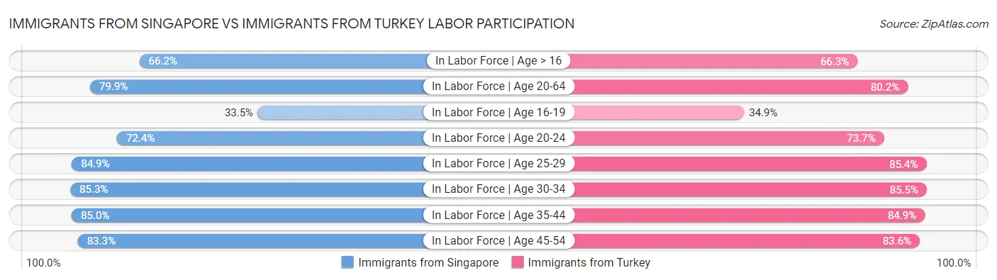Immigrants from Singapore vs Immigrants from Turkey Labor Participation