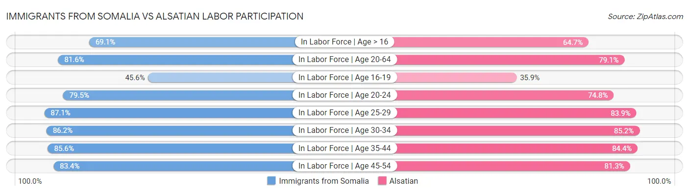 Immigrants from Somalia vs Alsatian Labor Participation