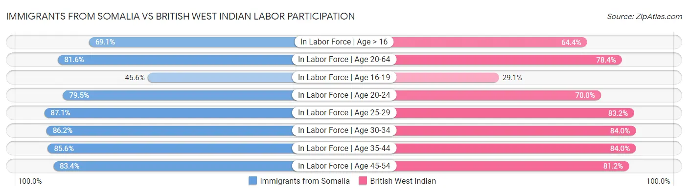 Immigrants from Somalia vs British West Indian Labor Participation