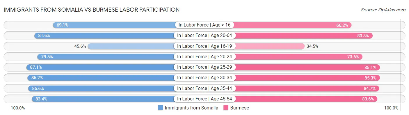 Immigrants from Somalia vs Burmese Labor Participation