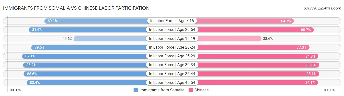 Immigrants from Somalia vs Chinese Labor Participation