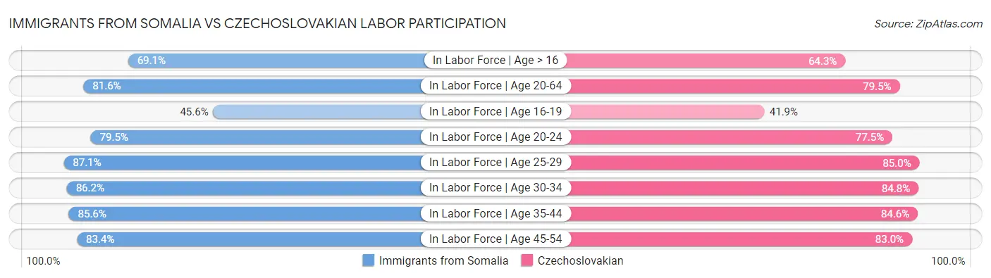 Immigrants from Somalia vs Czechoslovakian Labor Participation