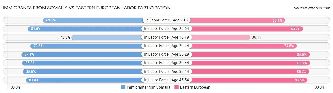 Immigrants from Somalia vs Eastern European Labor Participation