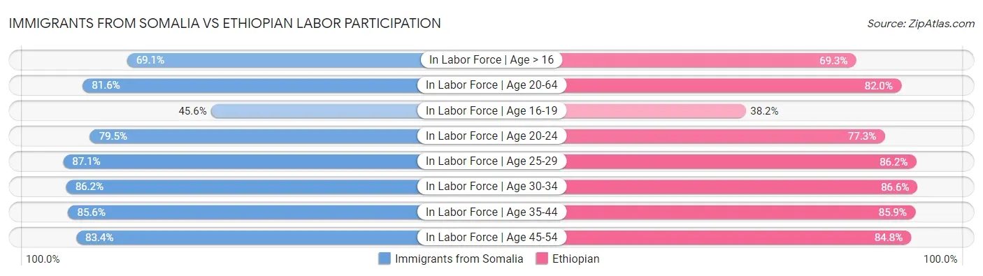 Immigrants from Somalia vs Ethiopian Labor Participation