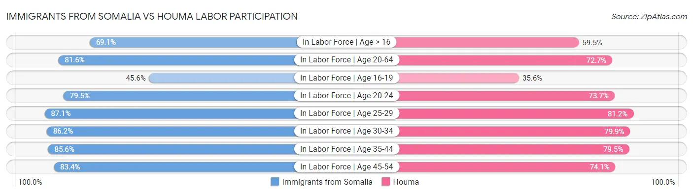 Immigrants from Somalia vs Houma Labor Participation
