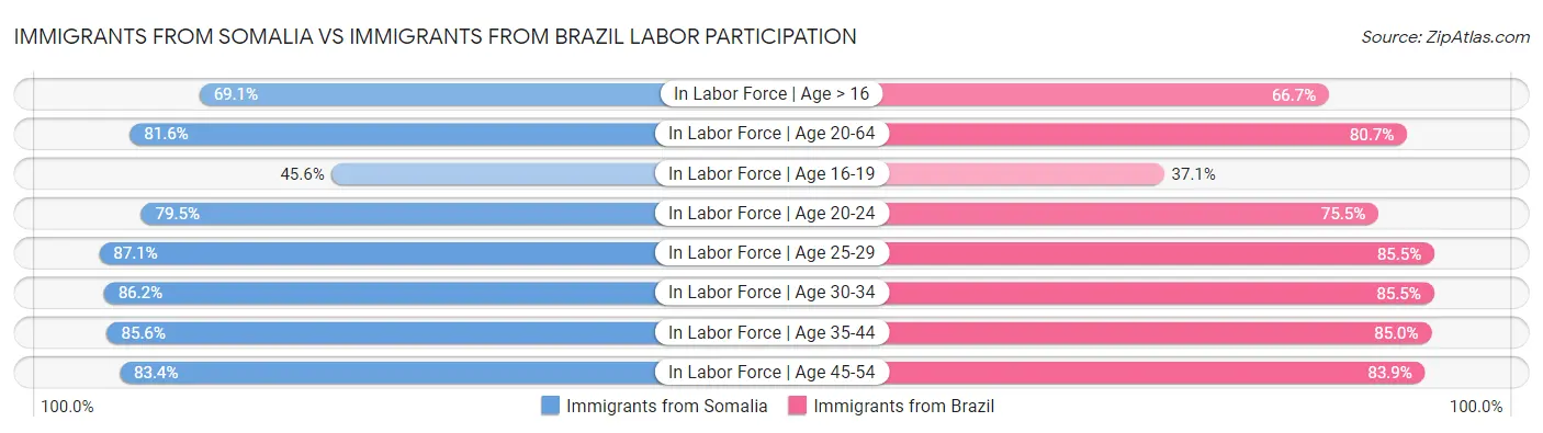 Immigrants from Somalia vs Immigrants from Brazil Labor Participation