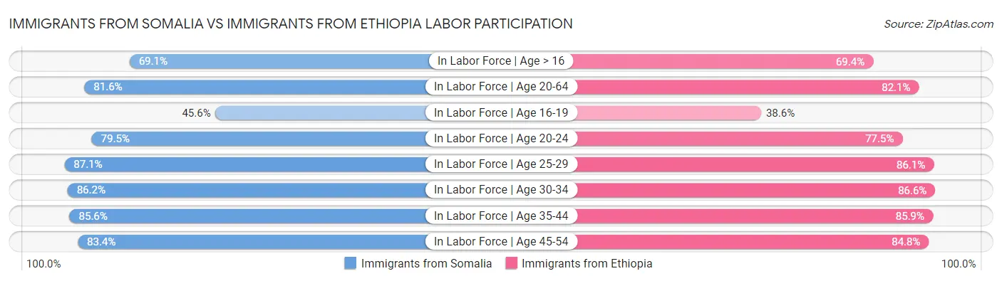 Immigrants from Somalia vs Immigrants from Ethiopia Labor Participation