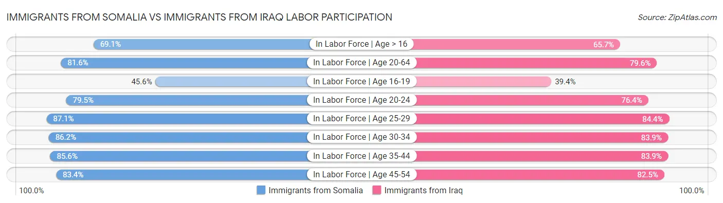 Immigrants from Somalia vs Immigrants from Iraq Labor Participation