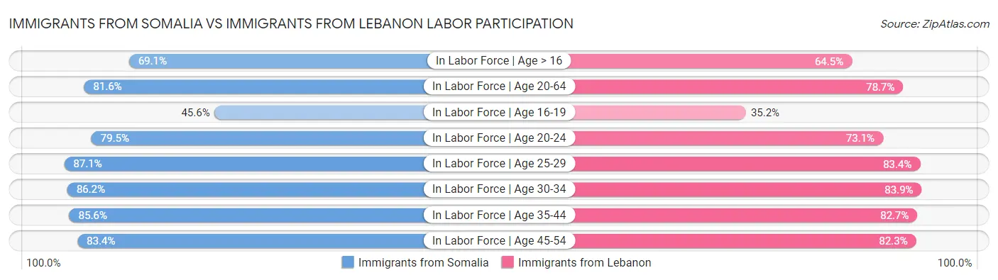 Immigrants from Somalia vs Immigrants from Lebanon Labor Participation