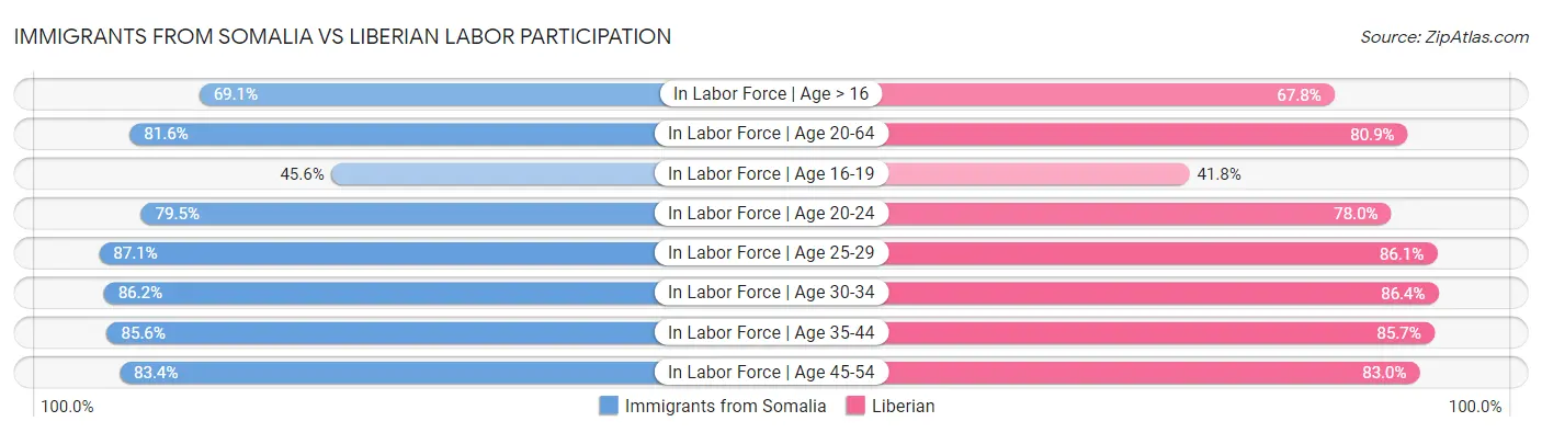 Immigrants from Somalia vs Liberian Labor Participation