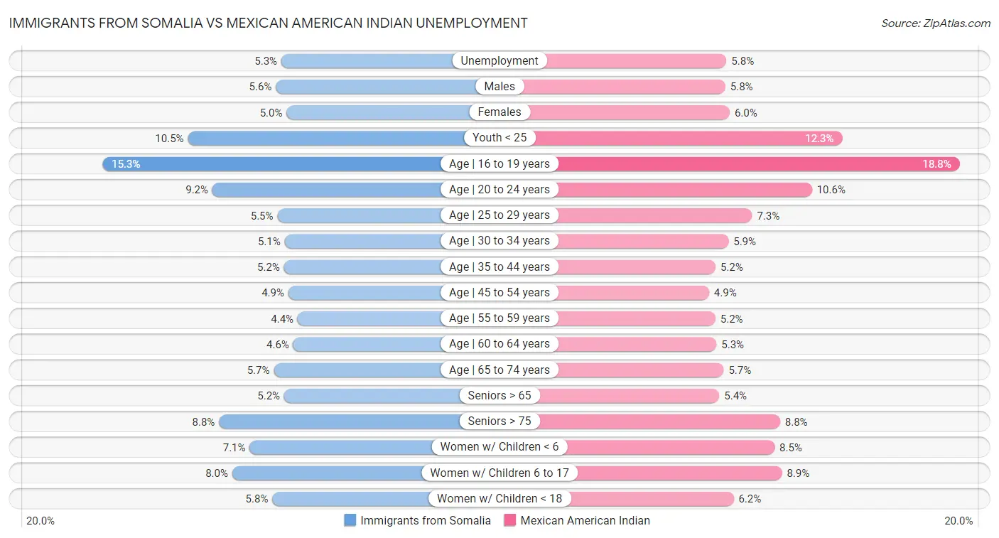 Immigrants from Somalia vs Mexican American Indian Unemployment