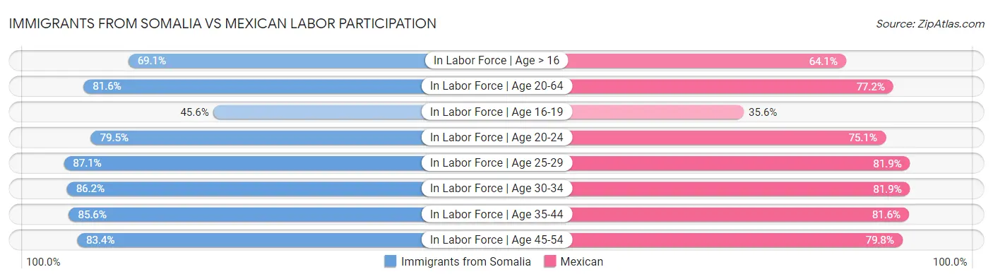 Immigrants from Somalia vs Mexican Labor Participation