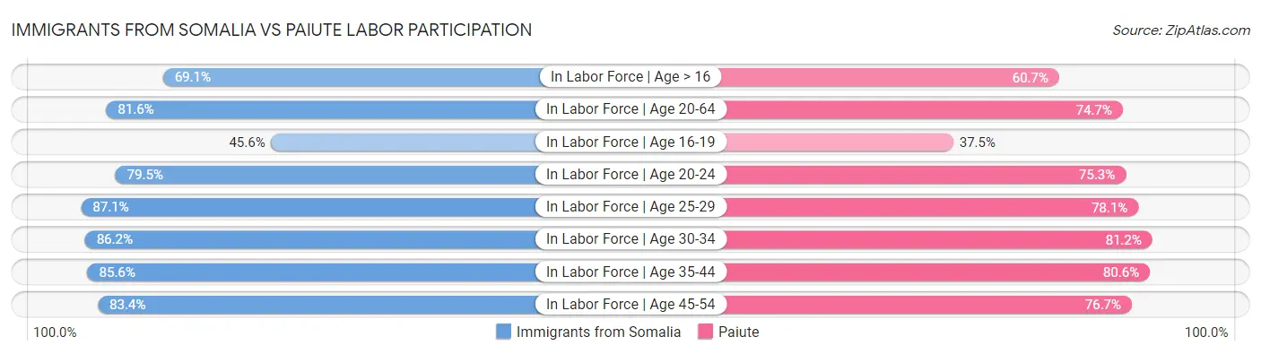 Immigrants from Somalia vs Paiute Labor Participation