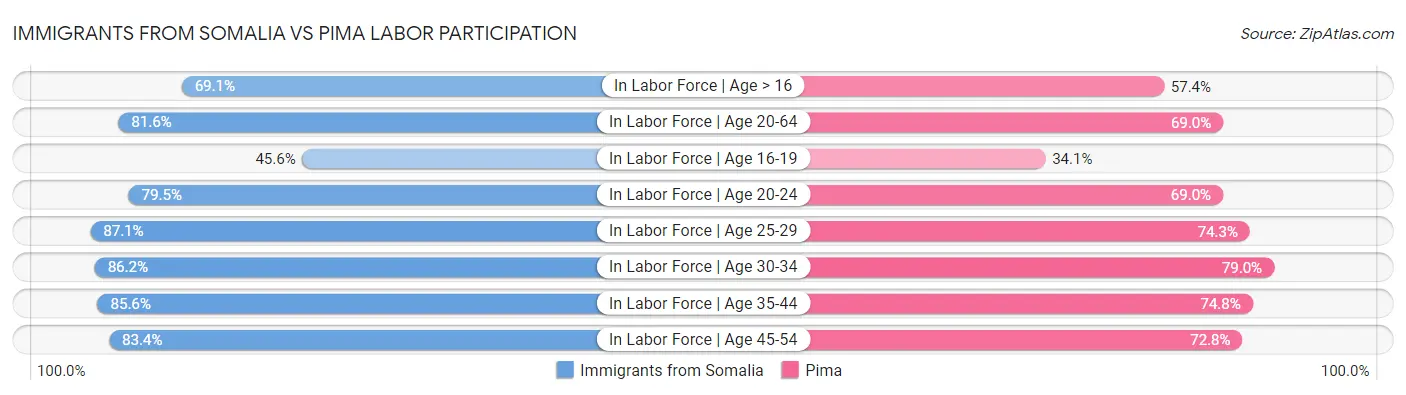 Immigrants from Somalia vs Pima Labor Participation