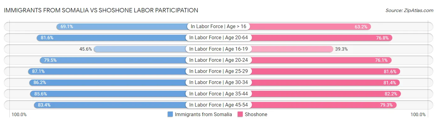 Immigrants from Somalia vs Shoshone Labor Participation