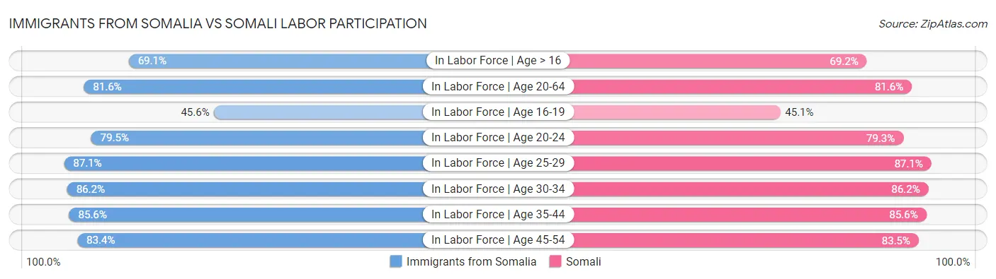 Immigrants from Somalia vs Somali Labor Participation