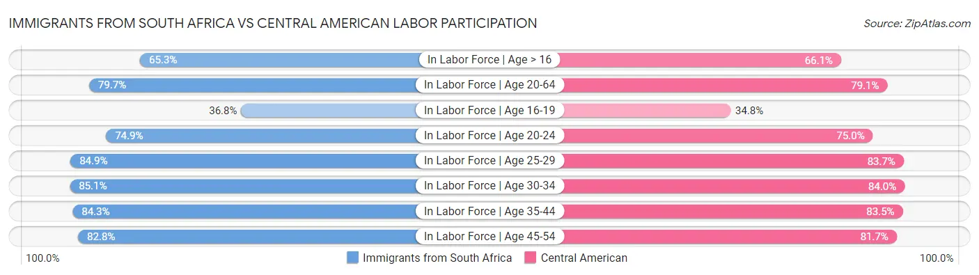 Immigrants from South Africa vs Central American Labor Participation