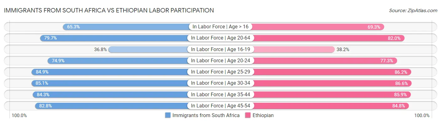 Immigrants from South Africa vs Ethiopian Labor Participation