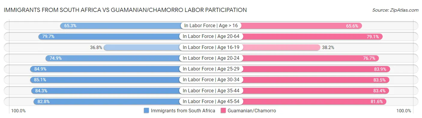 Immigrants from South Africa vs Guamanian/Chamorro Labor Participation
