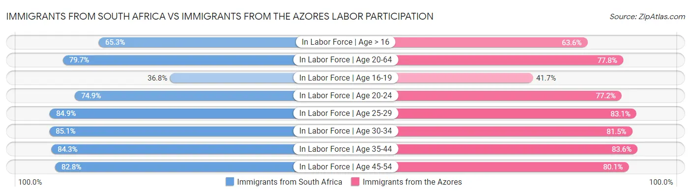 Immigrants from South Africa vs Immigrants from the Azores Labor Participation