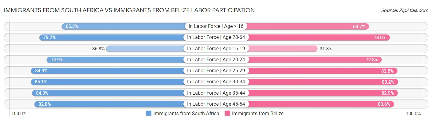 Immigrants from South Africa vs Immigrants from Belize Labor Participation