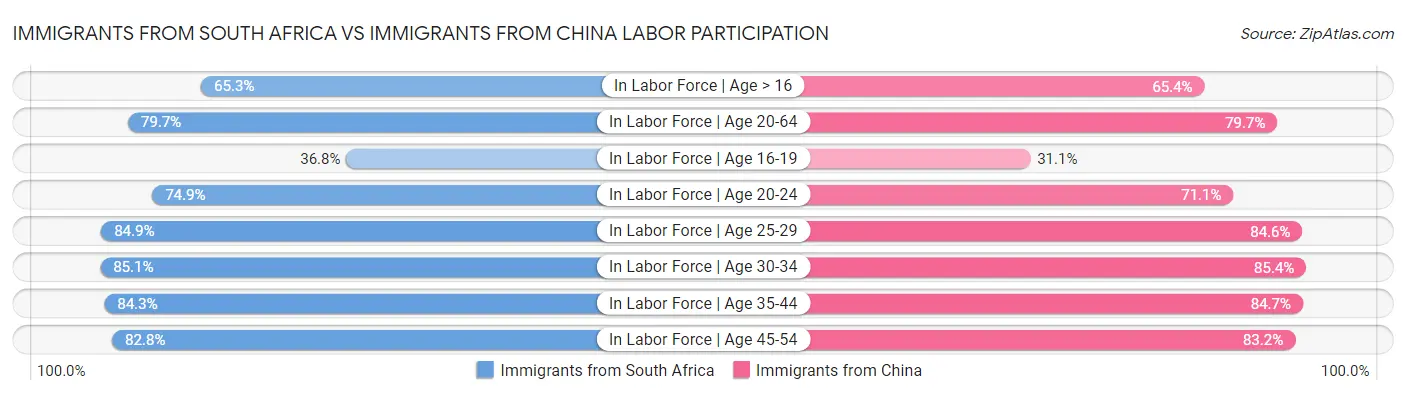 Immigrants from South Africa vs Immigrants from China Labor Participation