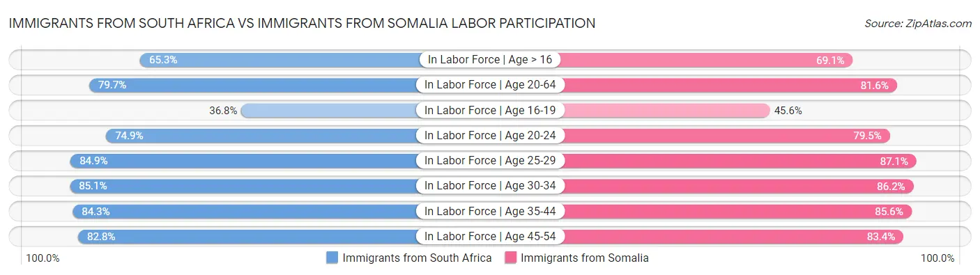 Immigrants from South Africa vs Immigrants from Somalia Labor Participation