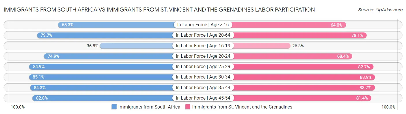 Immigrants from South Africa vs Immigrants from St. Vincent and the Grenadines Labor Participation
