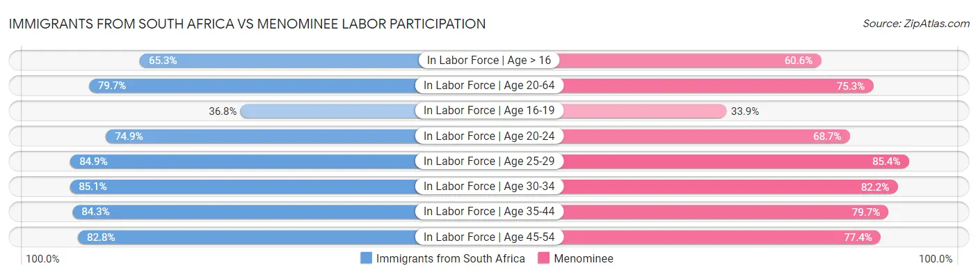 Immigrants from South Africa vs Menominee Labor Participation