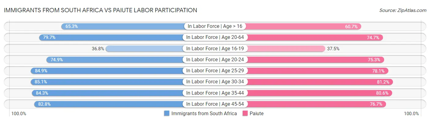 Immigrants from South Africa vs Paiute Labor Participation