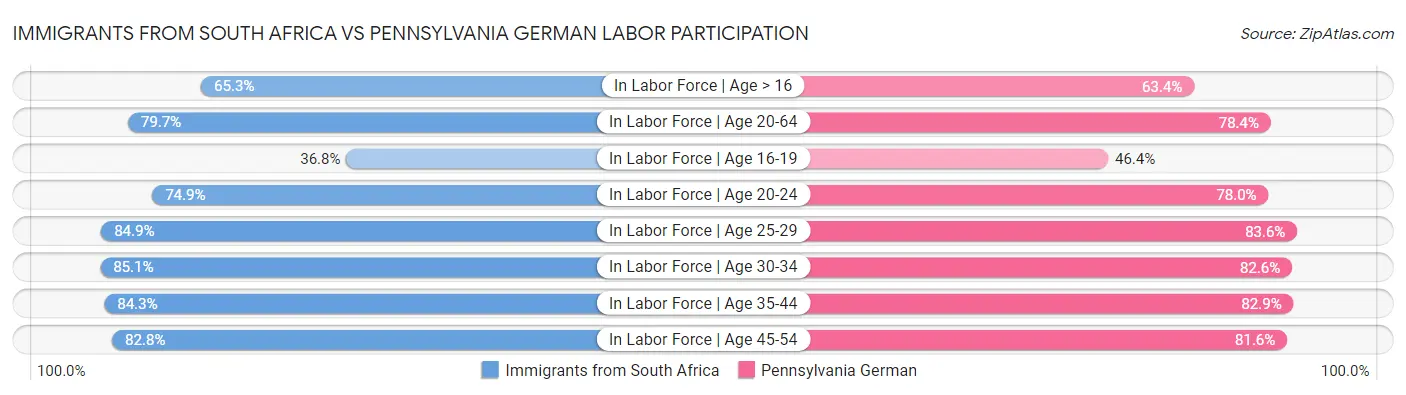 Immigrants from South Africa vs Pennsylvania German Labor Participation