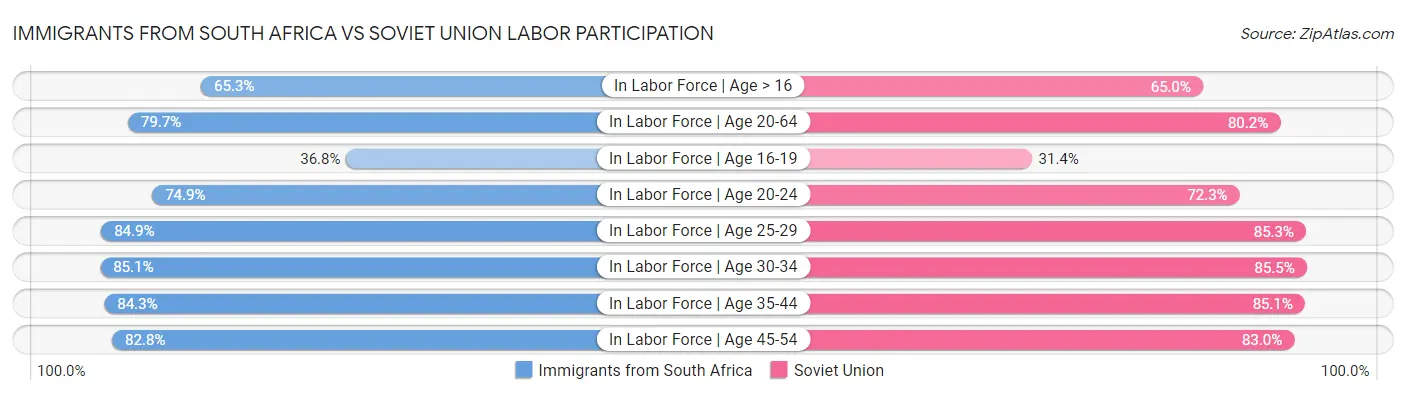 Immigrants from South Africa vs Soviet Union Labor Participation