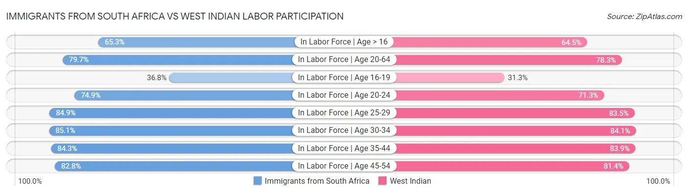 Immigrants from South Africa vs West Indian Labor Participation