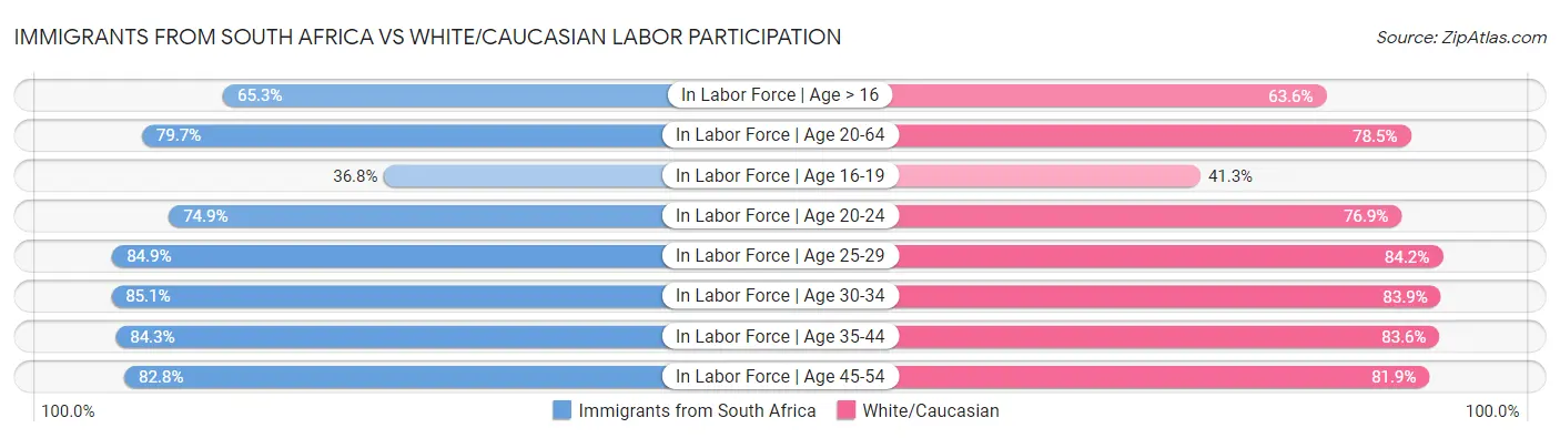 Immigrants from South Africa vs White/Caucasian Labor Participation