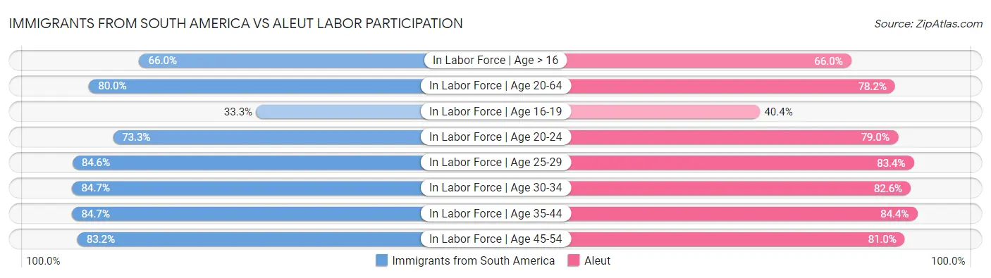 Immigrants from South America vs Aleut Labor Participation