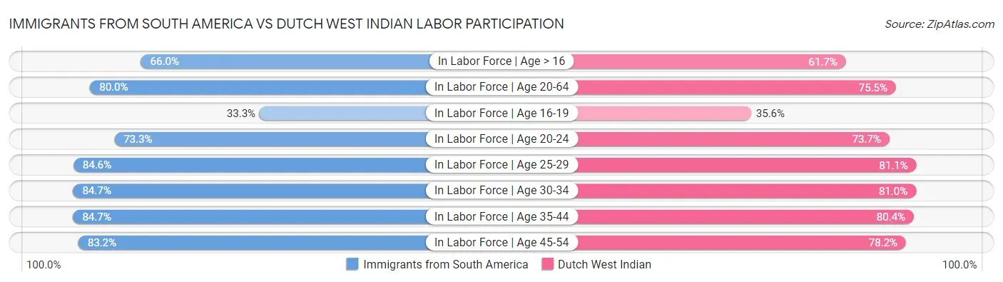 Immigrants from South America vs Dutch West Indian Labor Participation