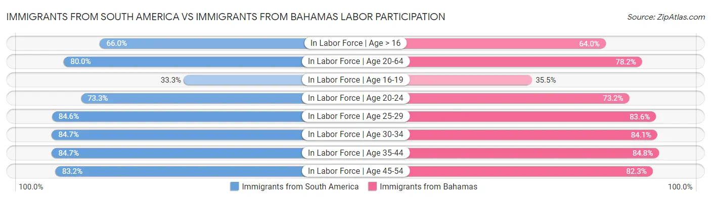Immigrants from South America vs Immigrants from Bahamas Labor Participation