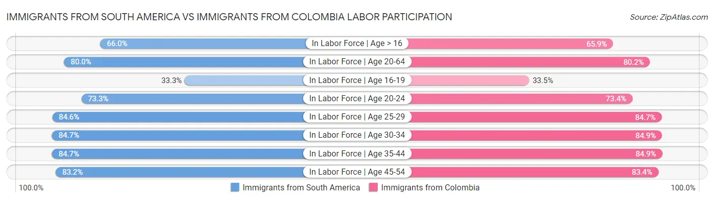 Immigrants from South America vs Immigrants from Colombia Labor Participation