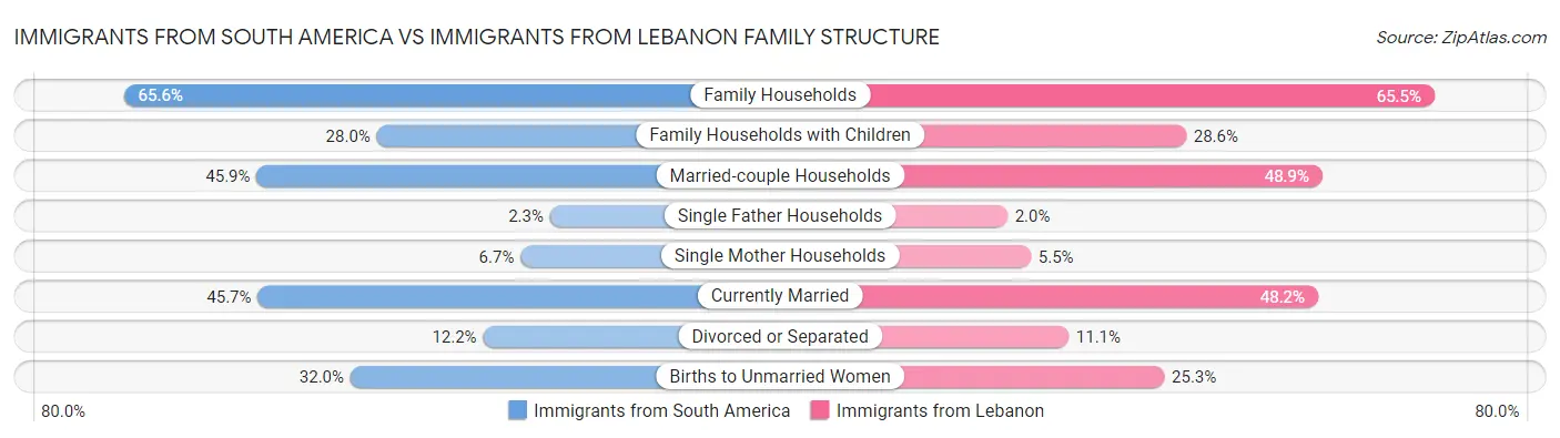 Immigrants from South America vs Immigrants from Lebanon Family Structure