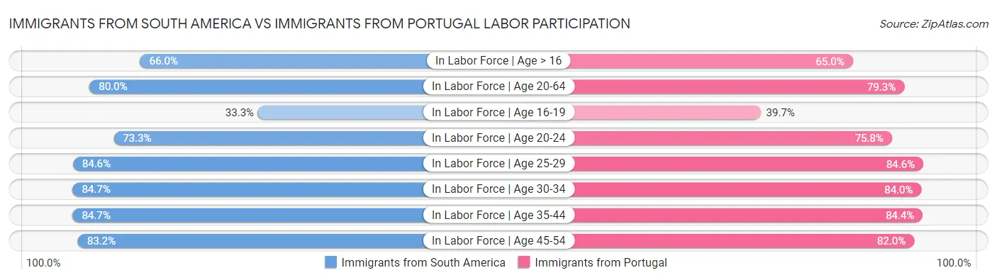 Immigrants from South America vs Immigrants from Portugal Labor Participation