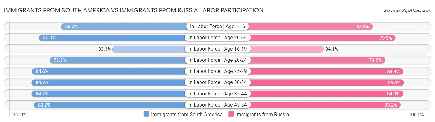 Immigrants from South America vs Immigrants from Russia Labor Participation