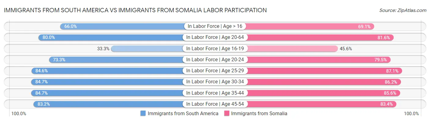 Immigrants from South America vs Immigrants from Somalia Labor Participation
