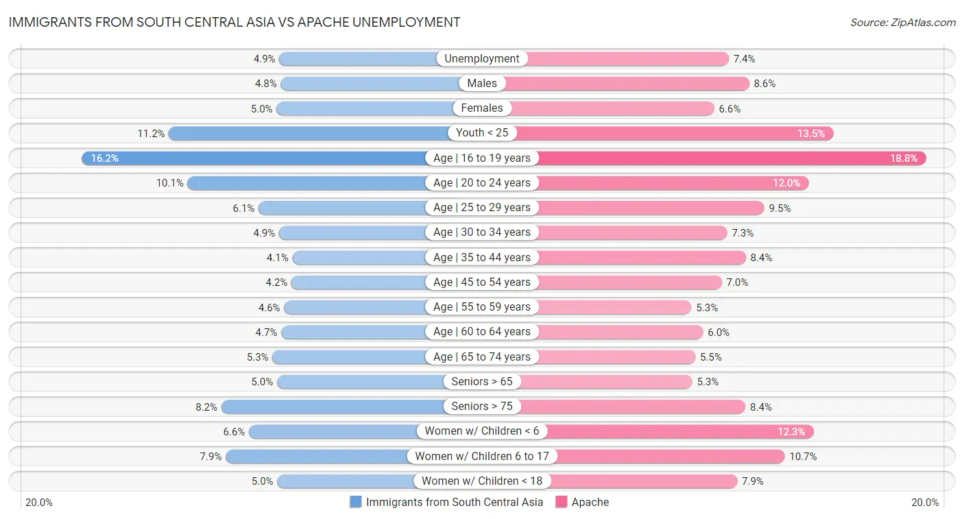 Immigrants from South Central Asia vs Apache Unemployment
