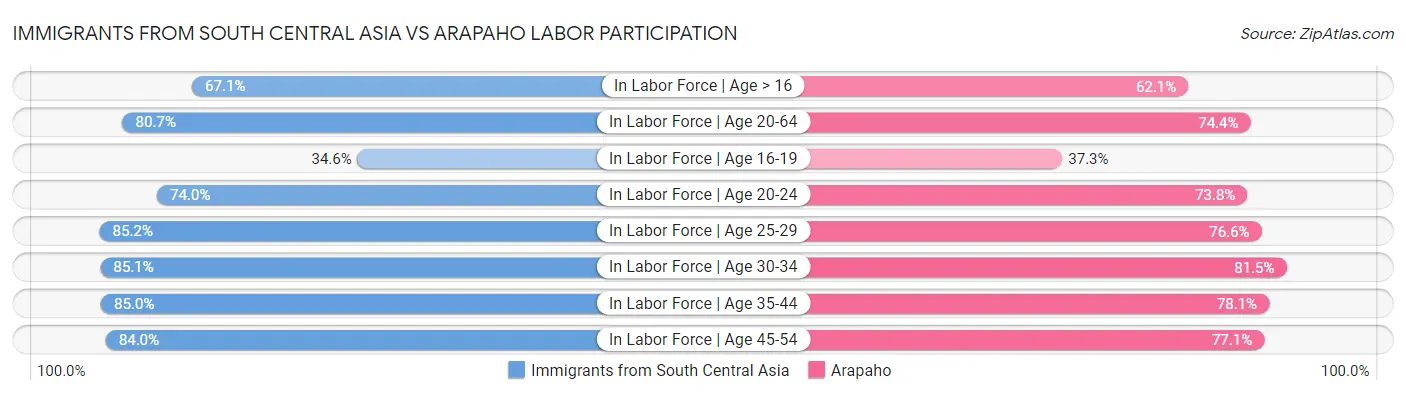 Immigrants from South Central Asia vs Arapaho Labor Participation