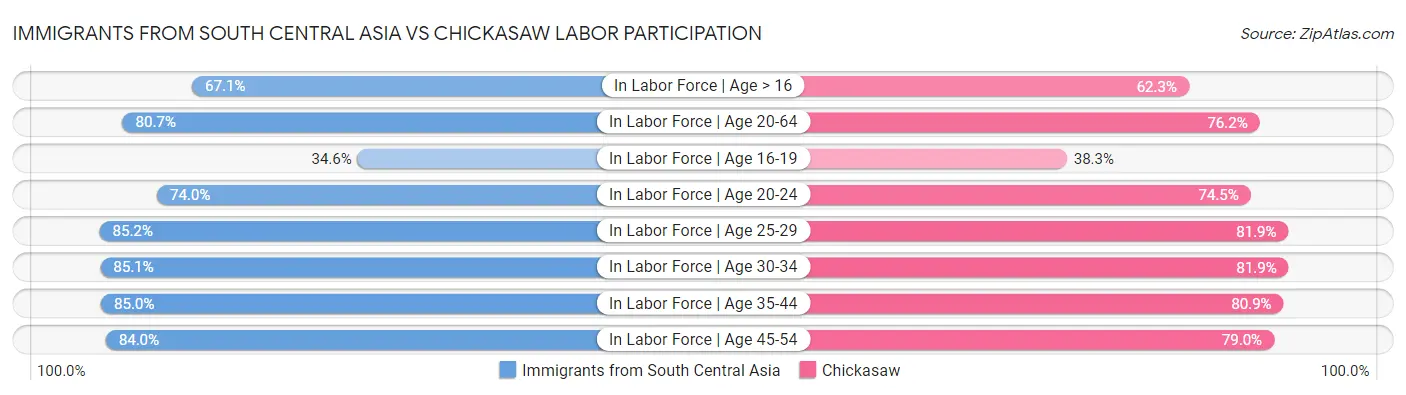 Immigrants from South Central Asia vs Chickasaw Labor Participation