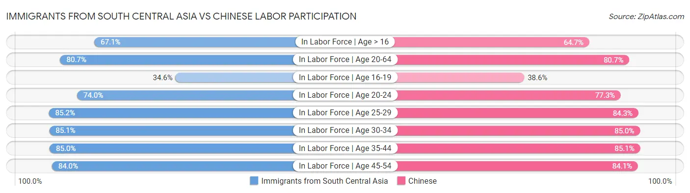 Immigrants from South Central Asia vs Chinese Labor Participation