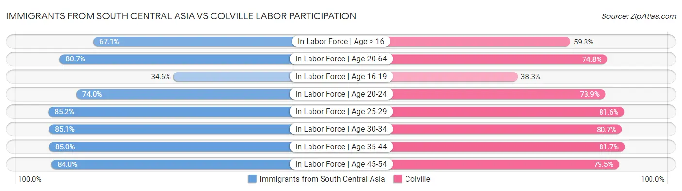 Immigrants from South Central Asia vs Colville Labor Participation