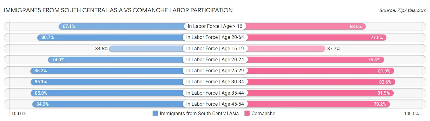 Immigrants from South Central Asia vs Comanche Labor Participation