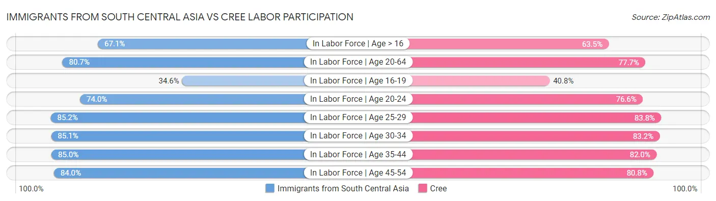 Immigrants from South Central Asia vs Cree Labor Participation