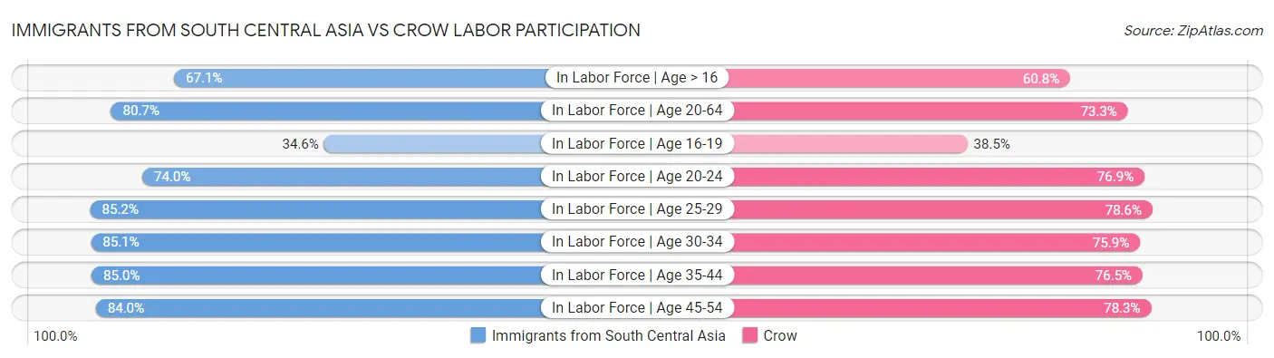 Immigrants from South Central Asia vs Crow Labor Participation